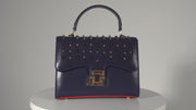 The Infanta Navy Blue Spike Leather Handbag