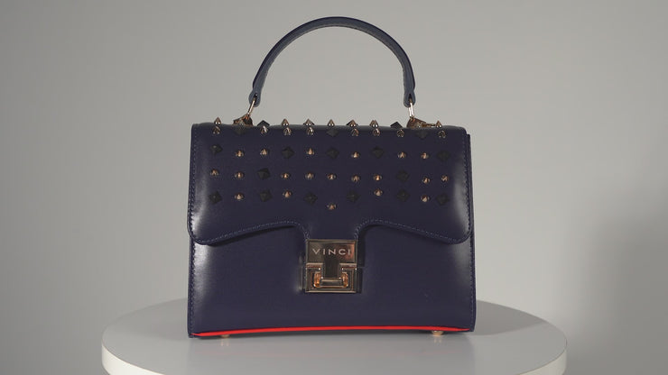 The Infanta Navy Blue Spike Leather Handbag