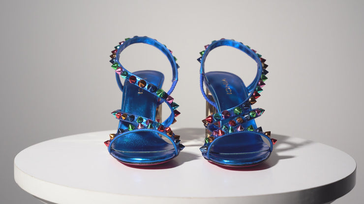The Caris Sax Blue Block Heel Spike Leather Sandal
