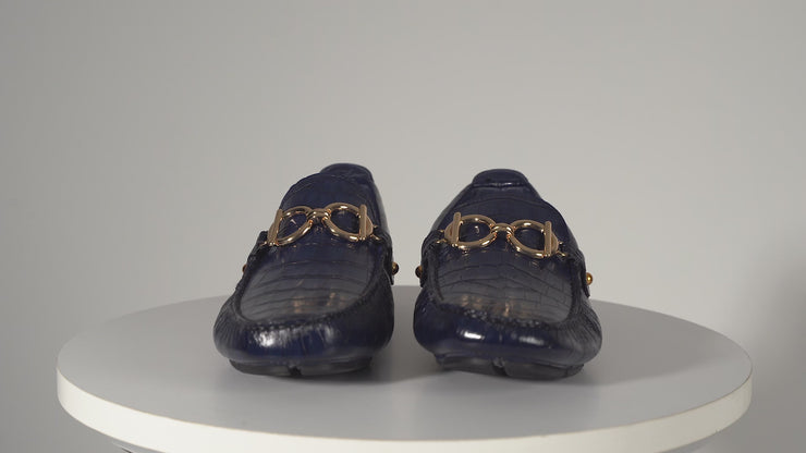 The Pisa Navy Leather Bit Drive Loafer Shoe