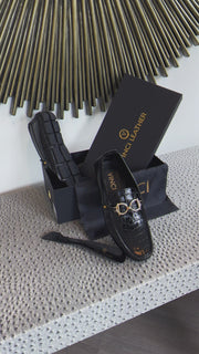 The Pisa Black Leather Bit Drive Loafer Shoe