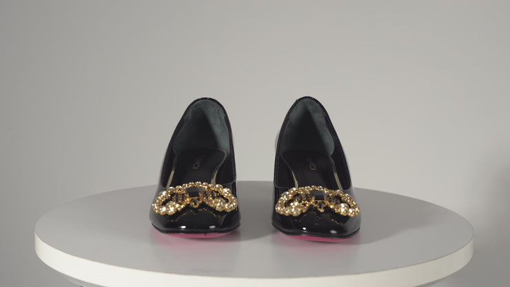 The Foggia Black Leather Block Heel Pump
