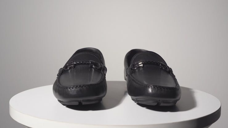 Pavia Black Leather Bit Drive Loafer Shoe