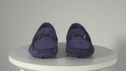 The Bari Navy Blue Suede Leather Bit Drive Loafer Shoe
