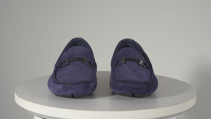 The Bari Navy Blue Suede Leather Bit Drive Loafer Shoe
