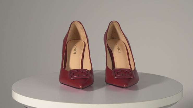 The Maneadero Dark Red Leather Pump Fuchsia Sole