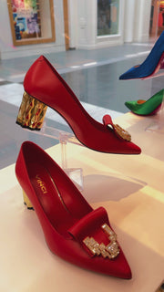 The Love Red Leather Block Heel Pump