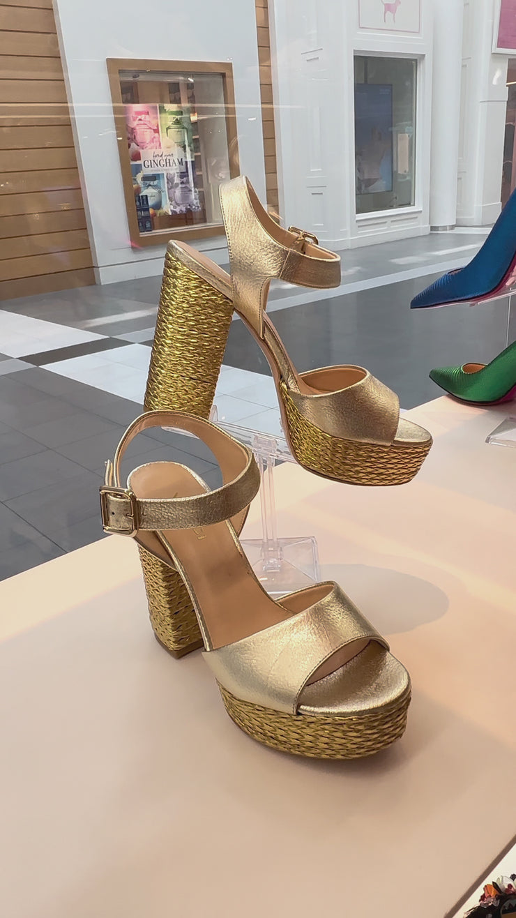 The Tampico Platform Heel Gold Leather Sandal