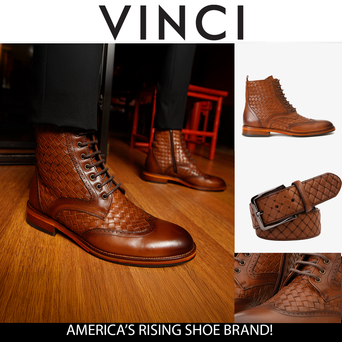 The Loddon Tan Leather Wingtip Brogue Handwoven Lace-Up Men Boot with a Zipper