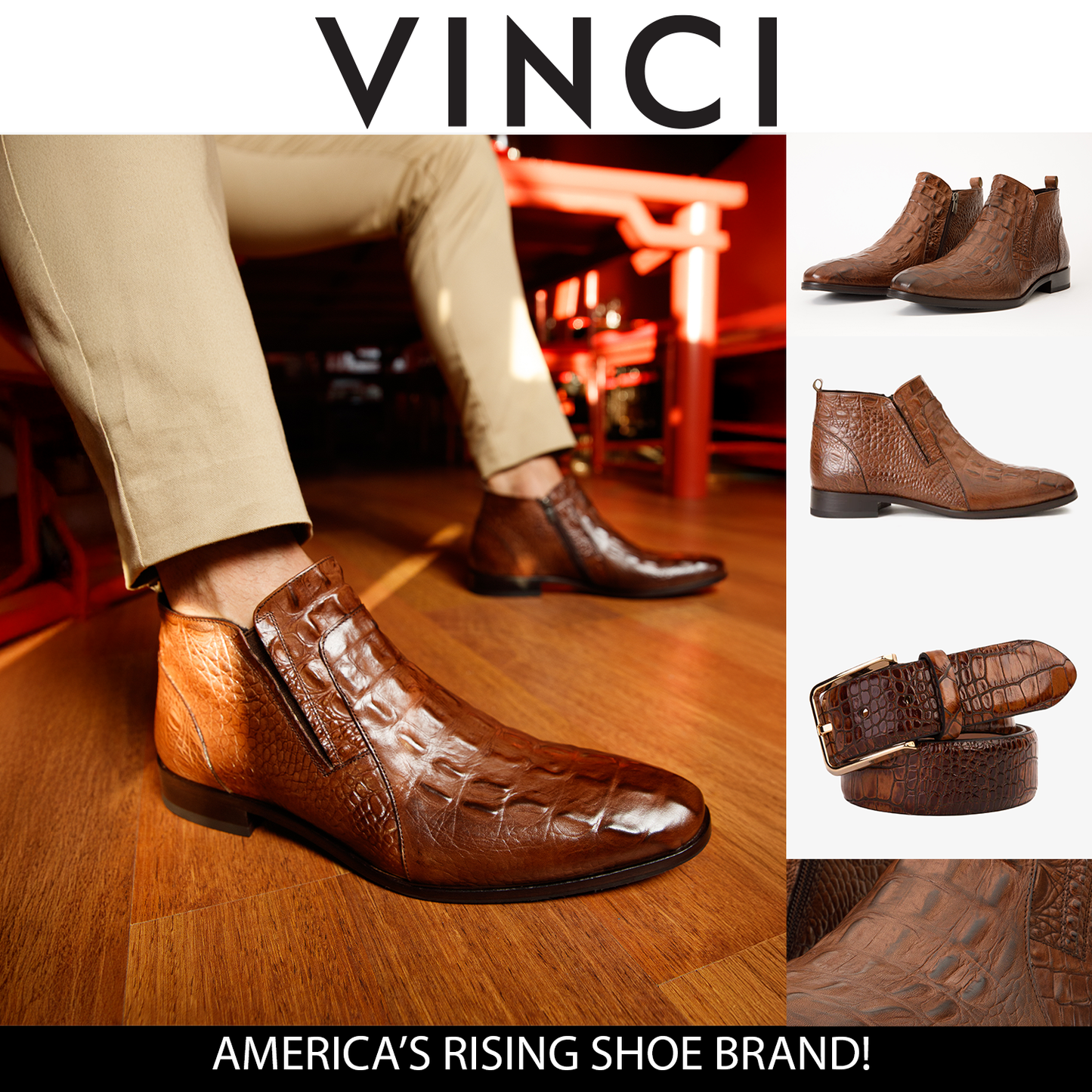 The Randor Brown Crocodile Leather Side-Zip Dress Ankle Men  Boot