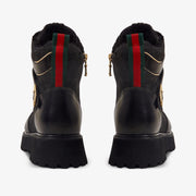 The Boston Black Leather Lace-Up Ankle Boot With a Side Zipper