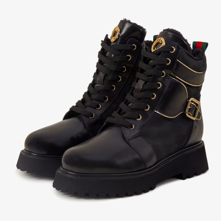 The Boston Black Leather Lace-Up Ankle Boot With a Side Zipper