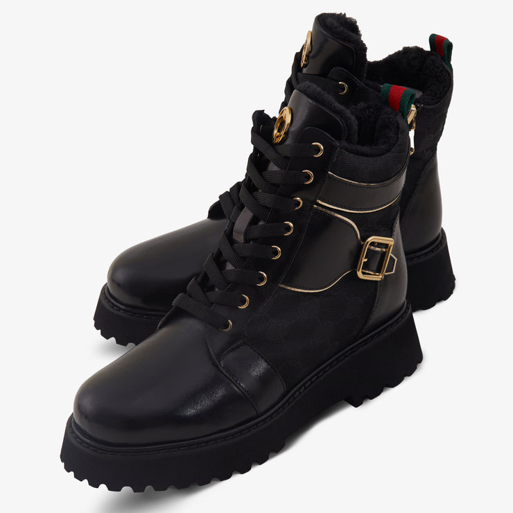 The Boston Black Leather Lace-Up Ankle Boot With a Side Zipper