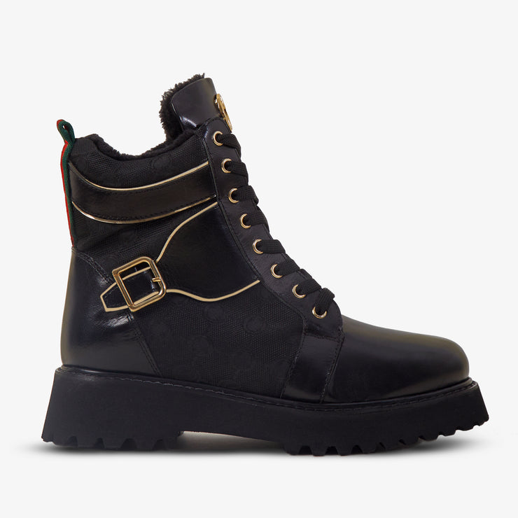 The Boston Black Leather Lace-Up Ankle Boot With a Side Zipper