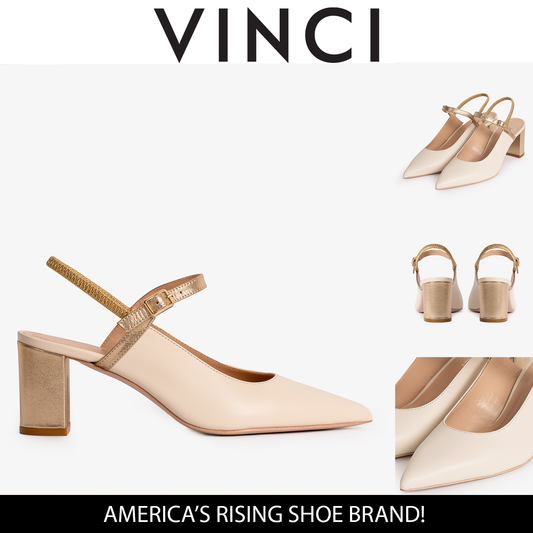 Sandalia de tira trasera de piel color crema Pompei para mujer