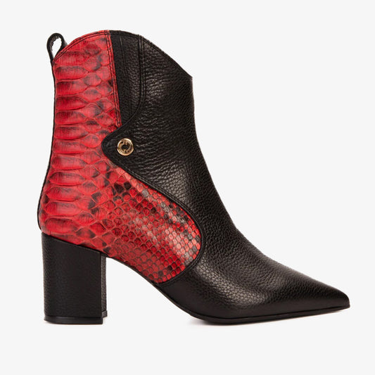 Bota de mujer con tacón de bloque de piel de pitón roja Saturn