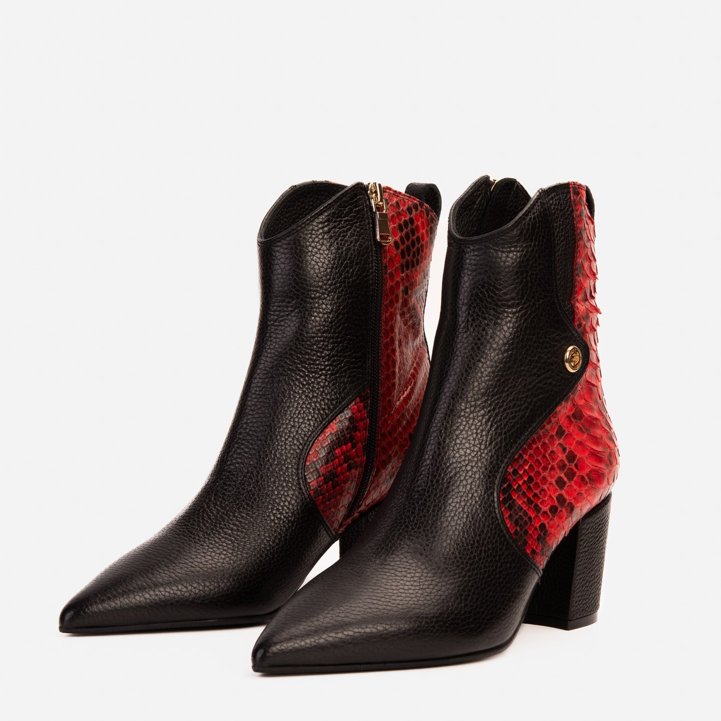 Bota de mujer con tacón de bloque de piel de pitón roja Saturn