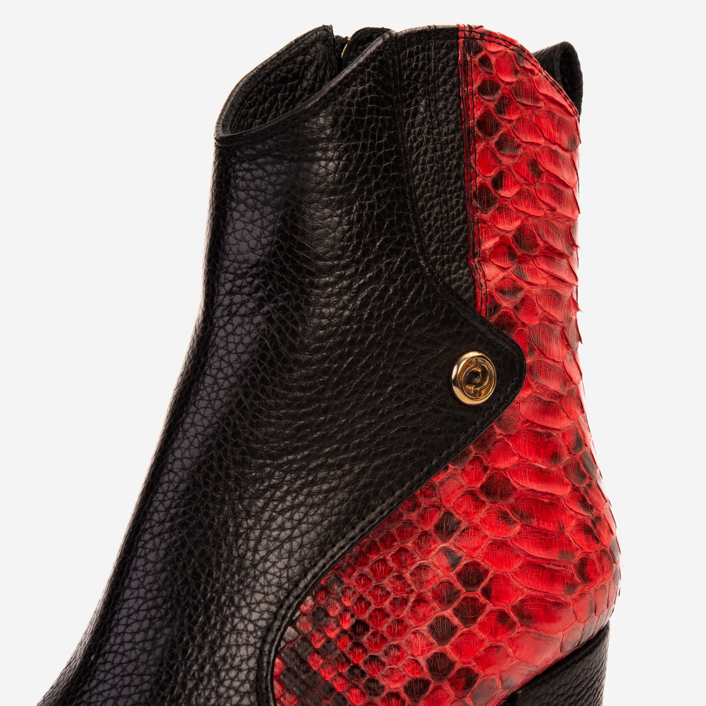 Bota de mujer con tacón de bloque de piel de pitón roja Saturn