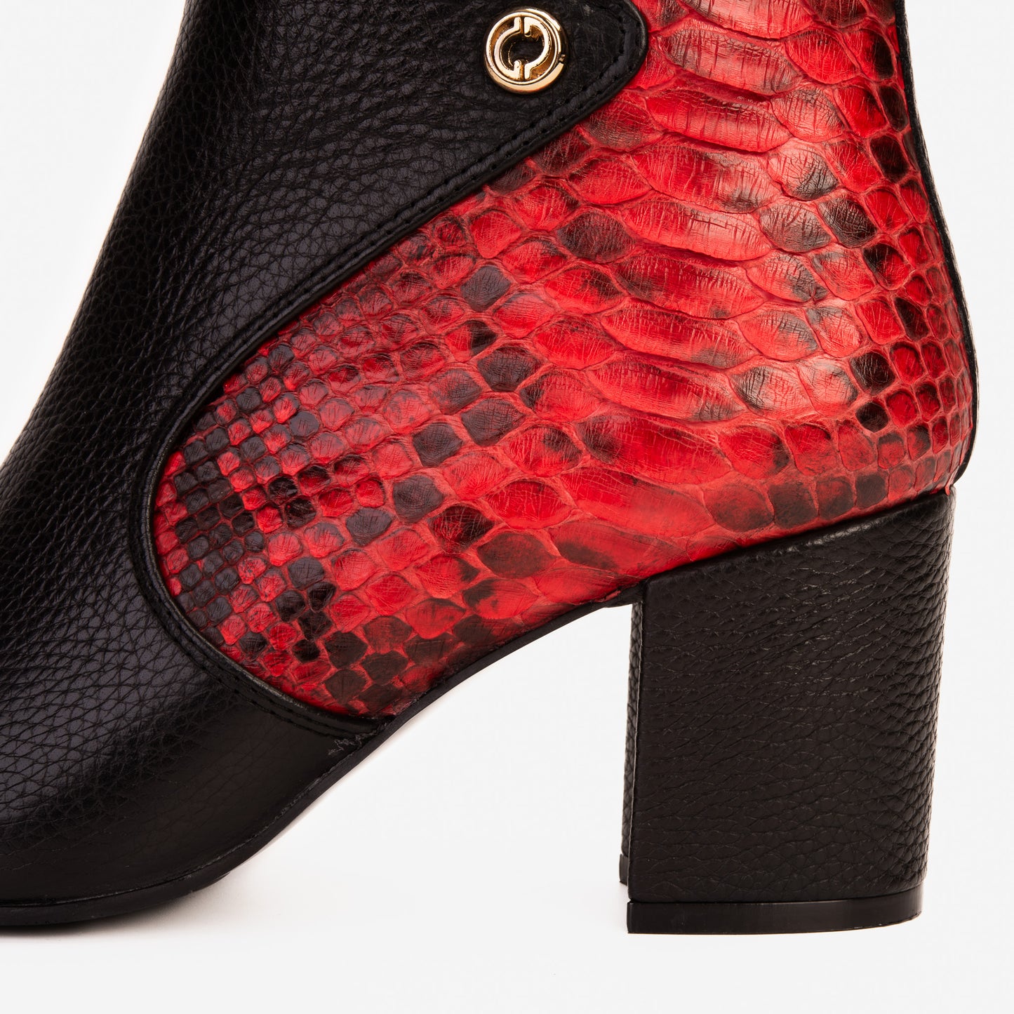 The Saturn Red Pythn Leather Block Heel Women Boot