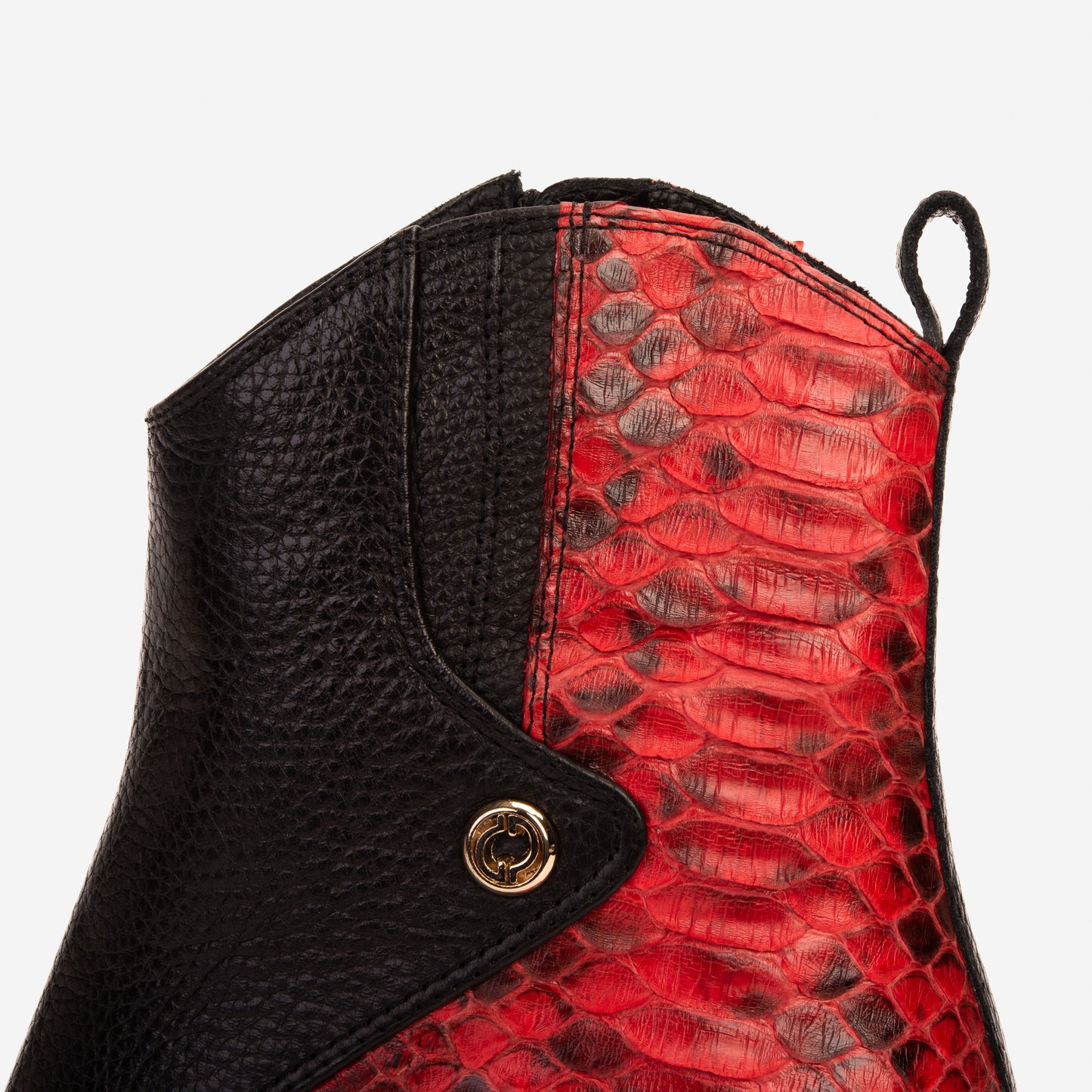 Bota de mujer con tacón de bloque de piel de pitón roja Saturn