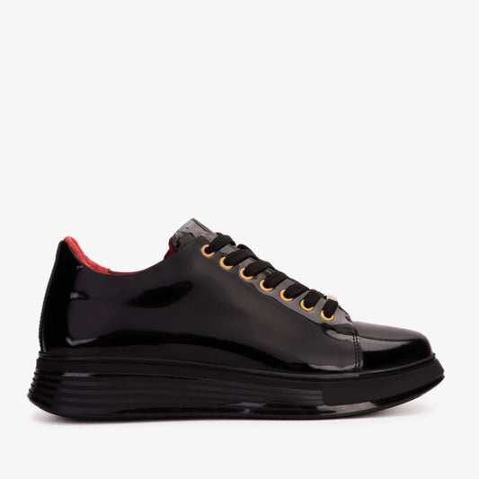 Zapatillas de deporte de piel negra patentada Peklin para hombre