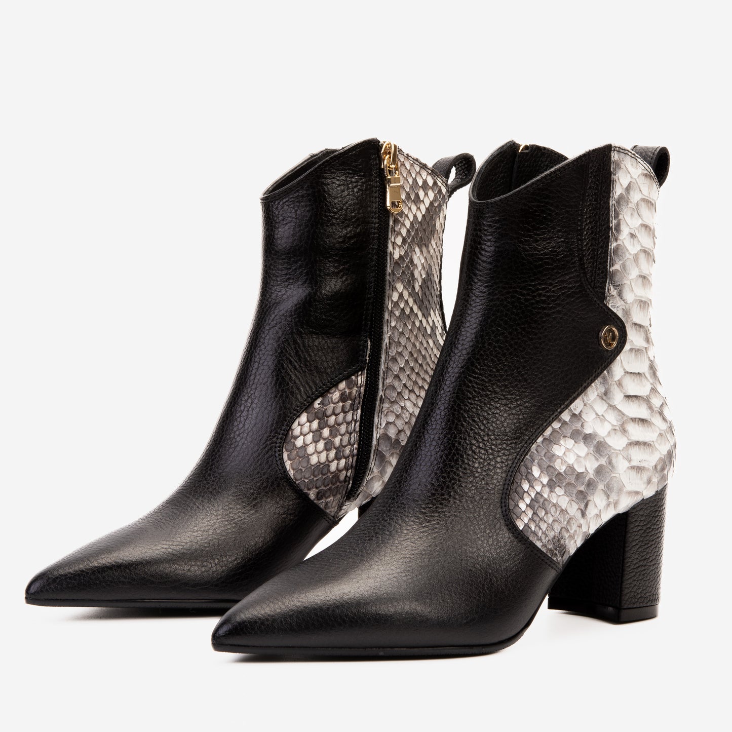 Las botas de mujer de tacón bloque de piel de pitón natural Saturno