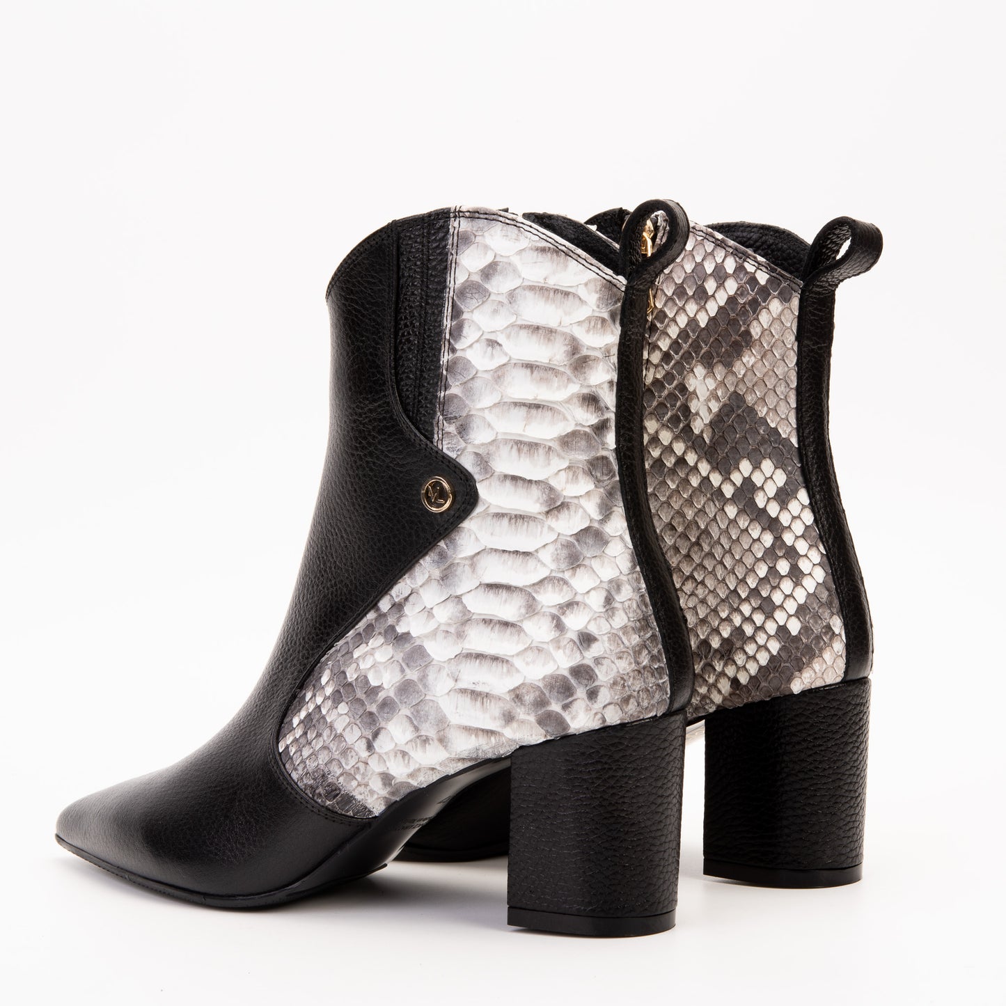 Las botas de mujer de tacón bloque de piel de pitón natural Saturno