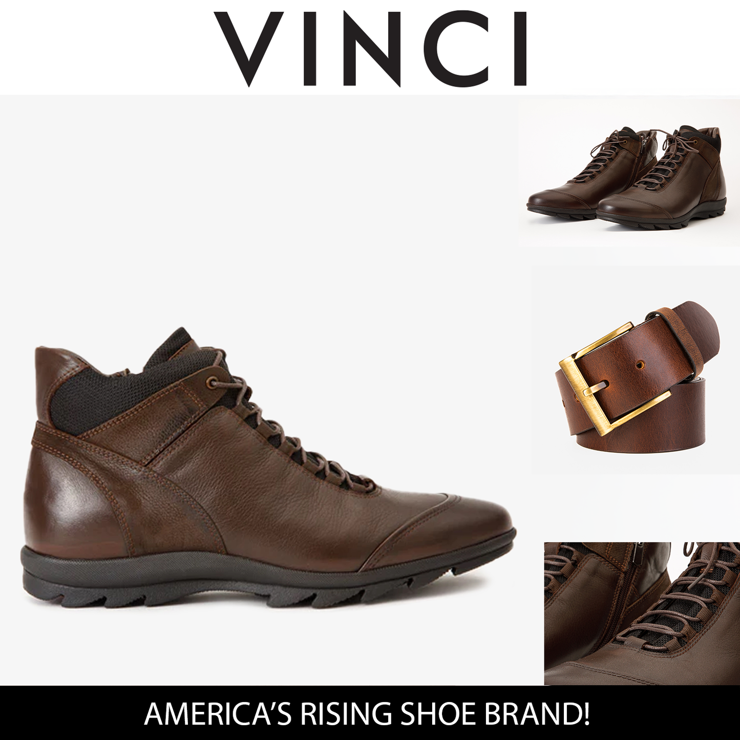 Bota informal con cordones y cremallera para hombre de cuero marrón Houston