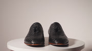 The Meram Black Leather Tassel Slip-On Loafer Shoe