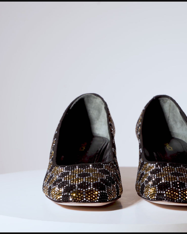 The Doha Gold & Black Glitter Leather Block Pump