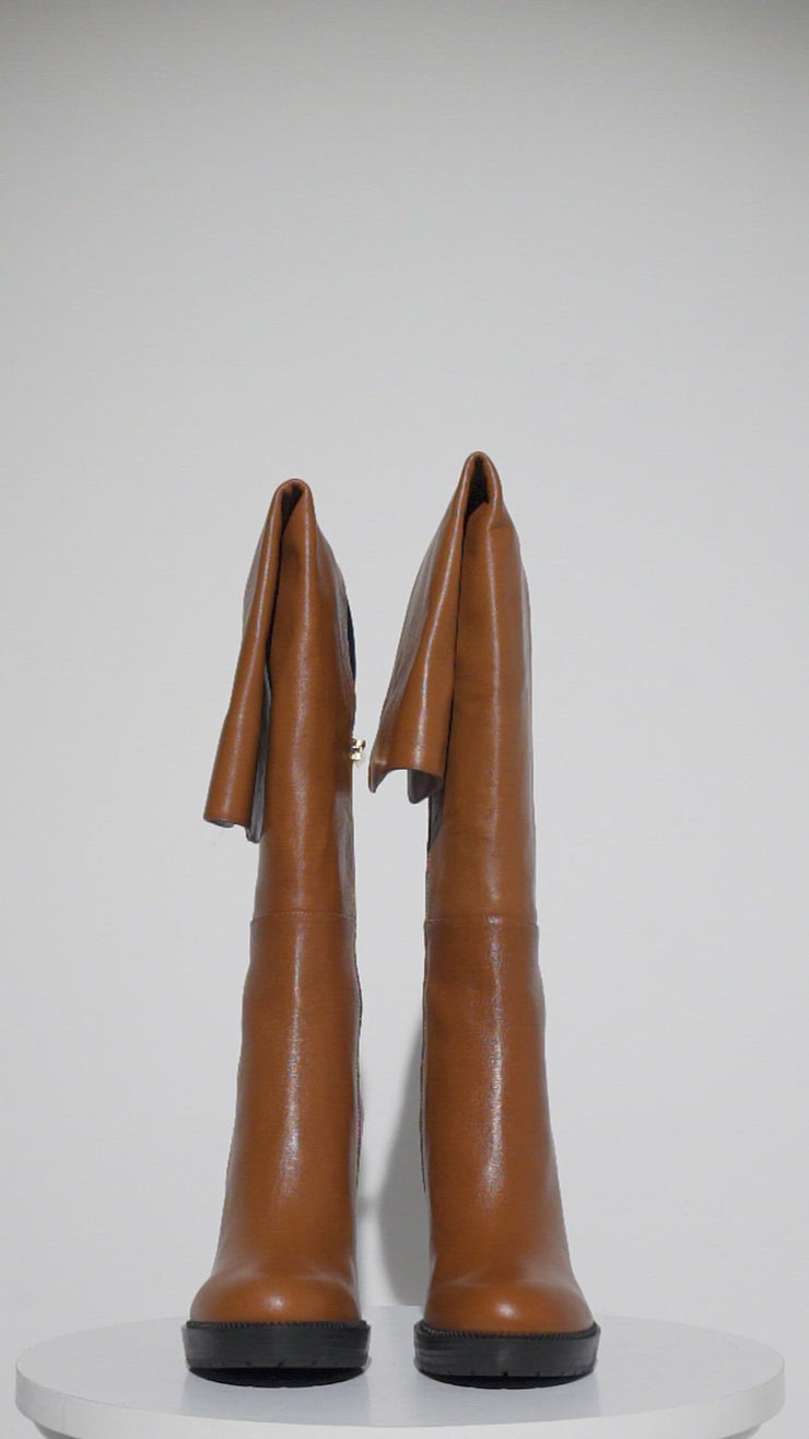 The Sao Paulo Tan Leather Knee High Platform Heel Boot