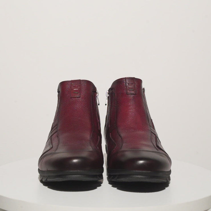 The Montreal Burgundy Leather Casual Zip-Up Ankle Boot