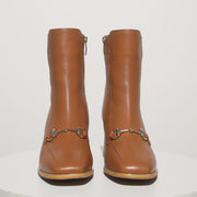 The Bukres Tan Leather Block Heel Mid Calf Boot