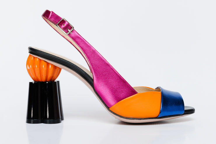 The Rize Multicolor Pumpkin Heel Leather Sandal