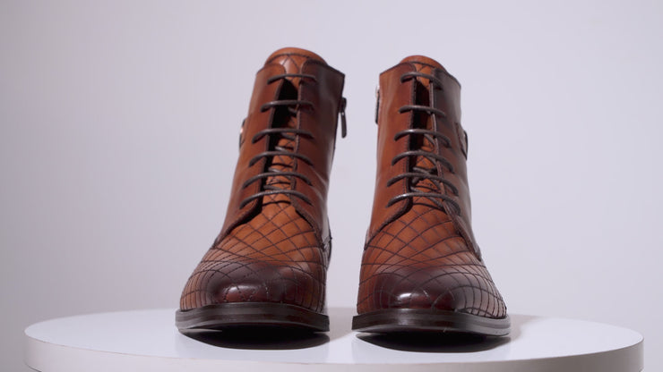 The Zeus Brown Leather Lace-Up Boot with a Zipper