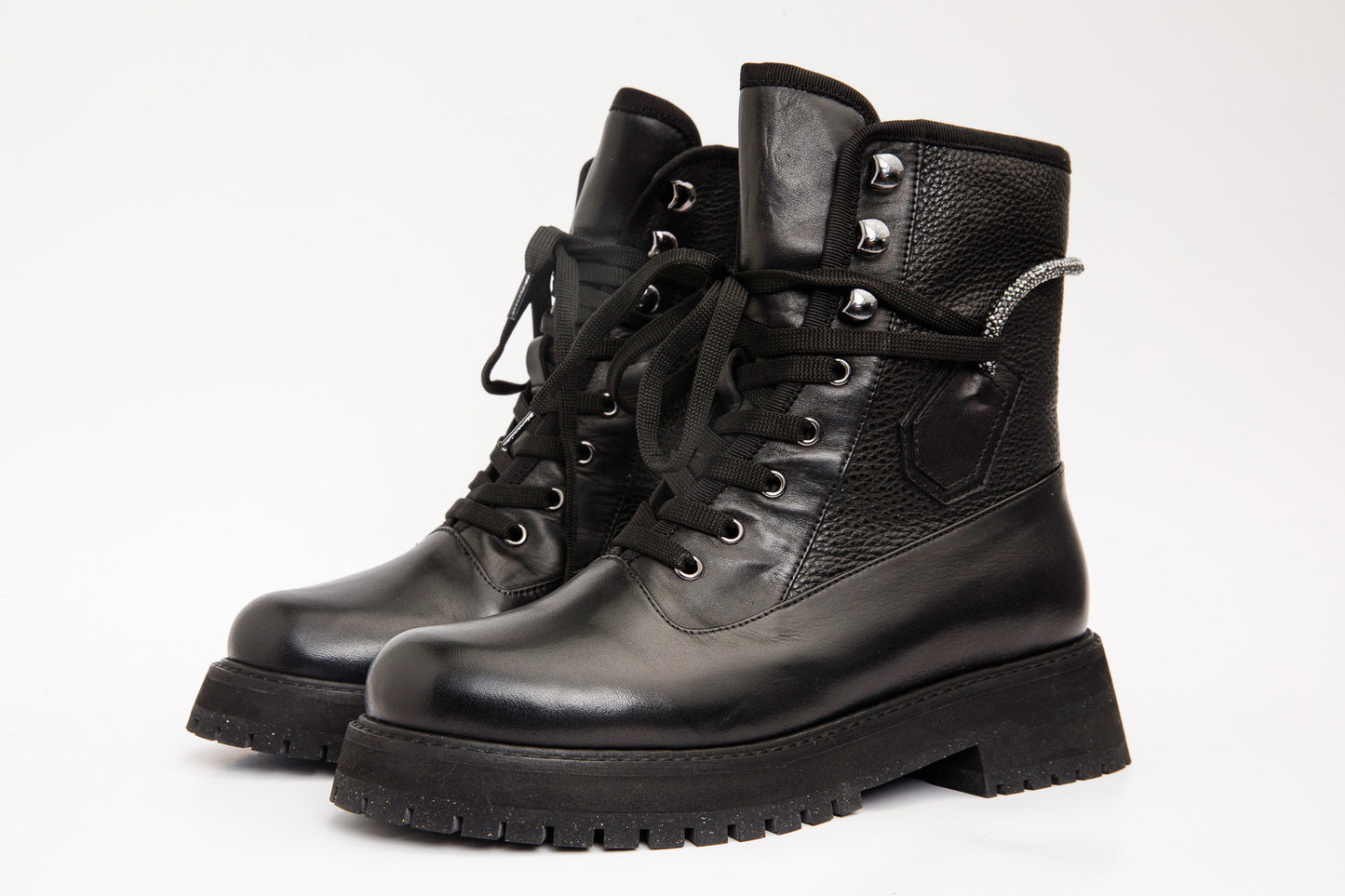 The Arata Black Leather Lace-Up Ankle Women Boot With a Side Zipper