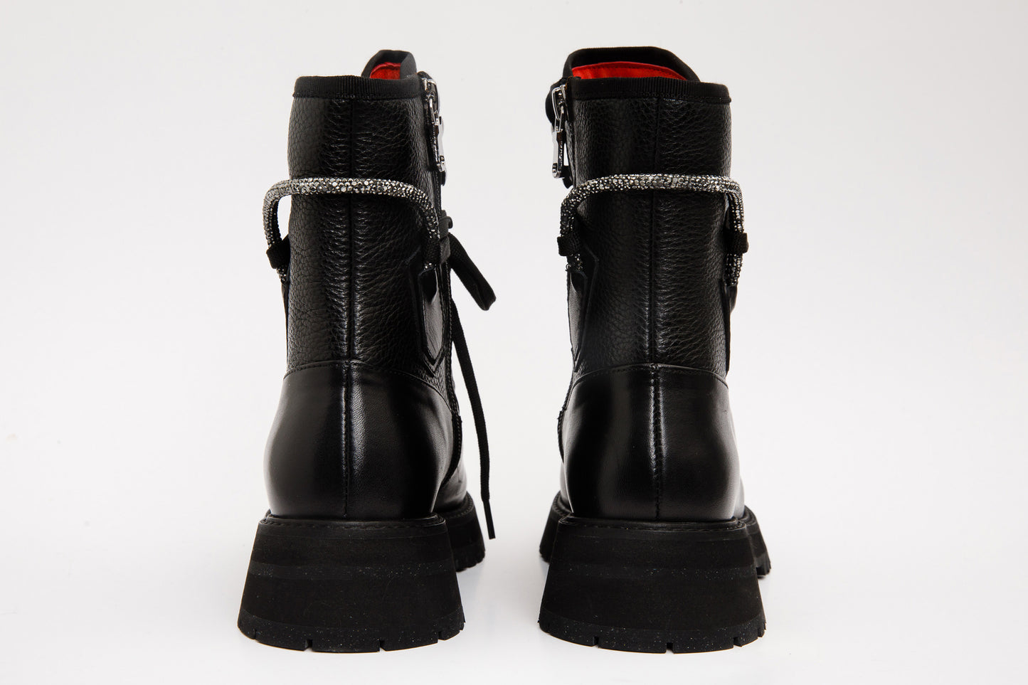 The Arata Black Leather Lace-Up Ankle Women Boot With a Side Zipper