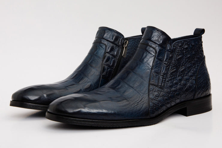 The Randor Navy Leather Side-Zip Dress Ankle Boot
