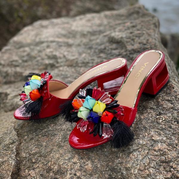 The Vigo Red Leather Block Heel Sandal