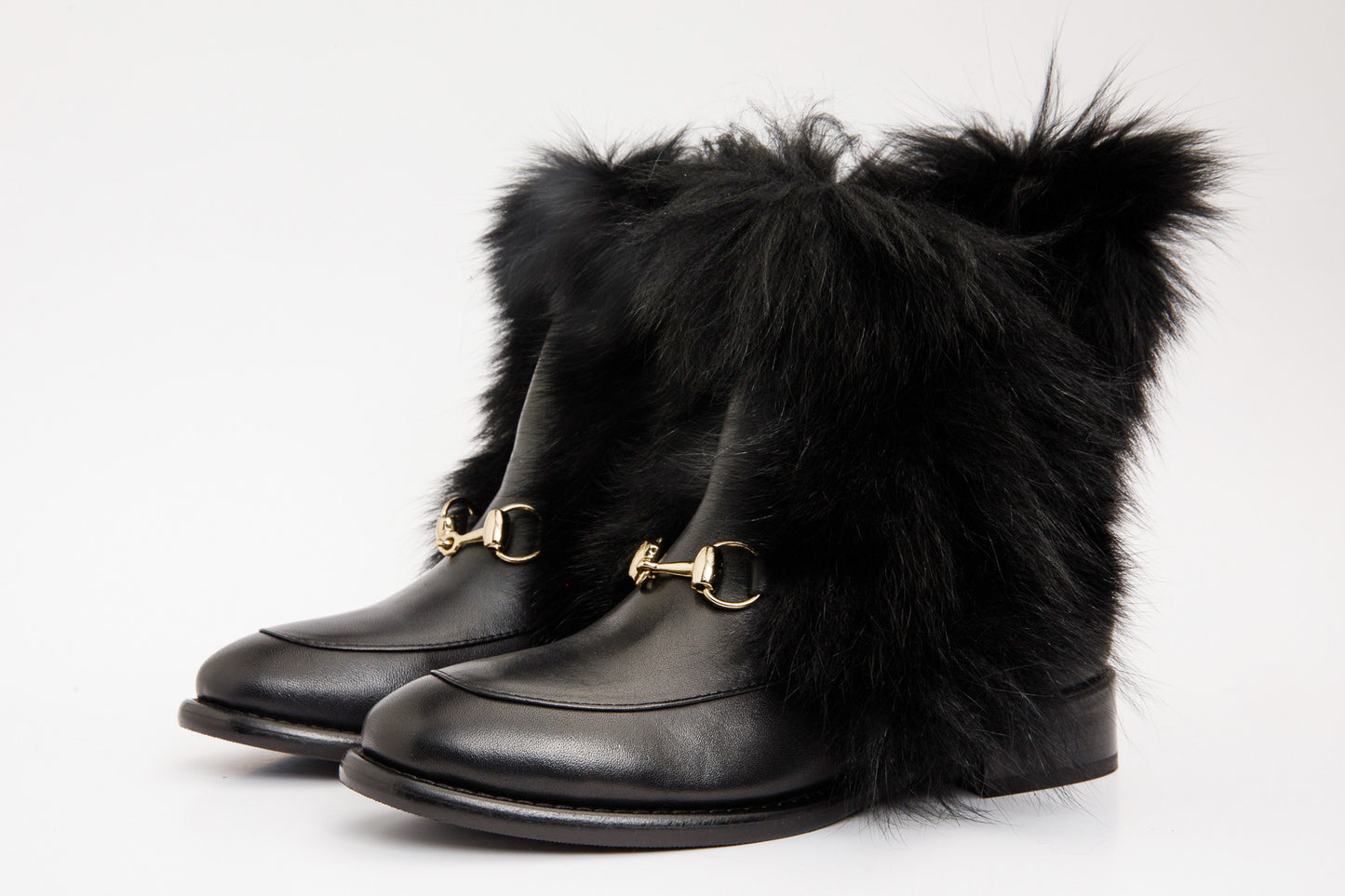 The Izmir Black Leather Natural Fur Mid Calf Women Boot