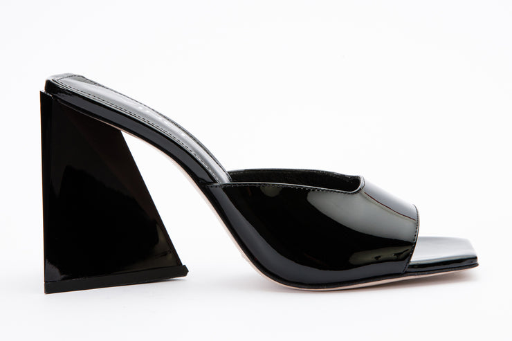 The Butterfly Block Heel Black Patent Leather Sandal