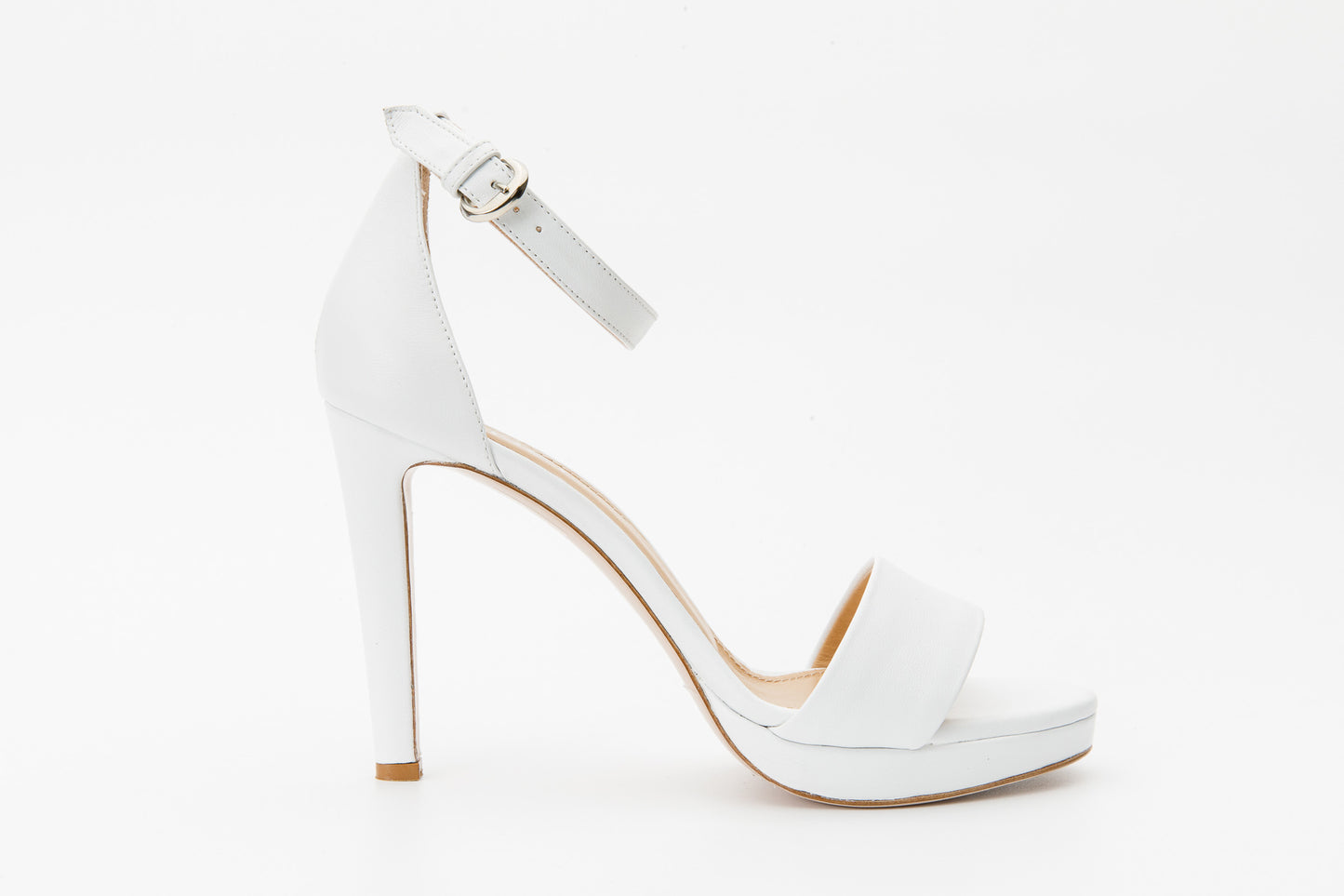 The Aksu White Leather Ankle Strap Women Sandal