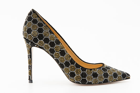 The Bolu Black & Gold Glitter Leather Pump Women Shoe