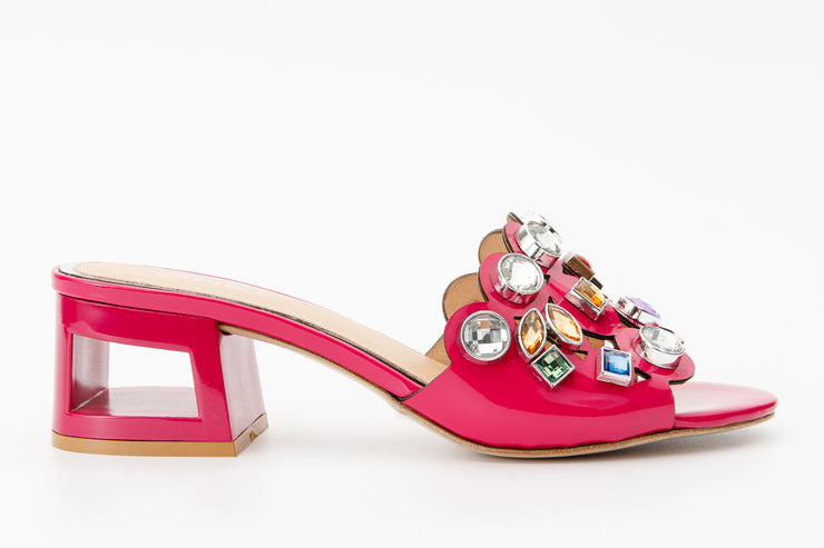 The Capdica Fuchsia Leather Block Heel Sandal