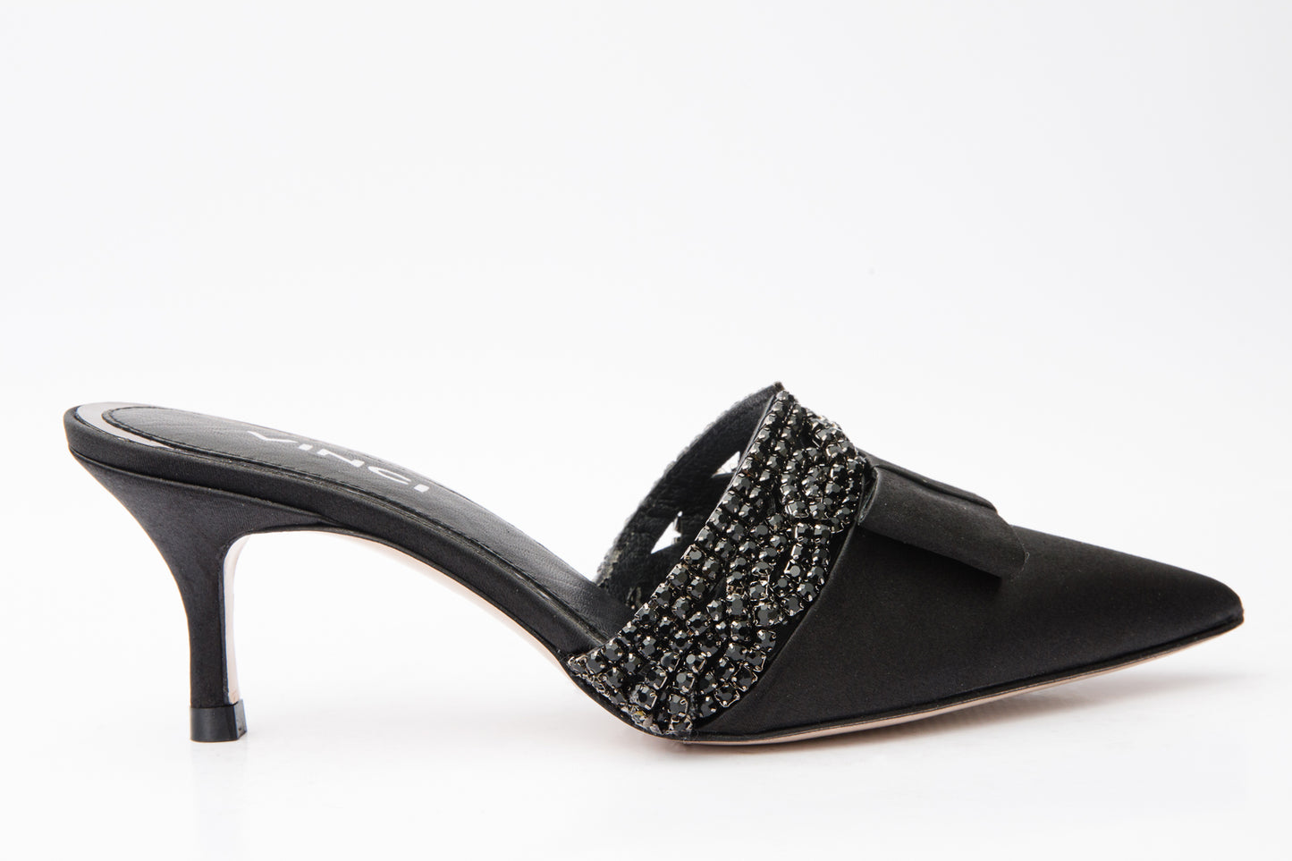 The Volga Black Leather Kitten Heel Pointy Toe Women Sandal Final Sale!