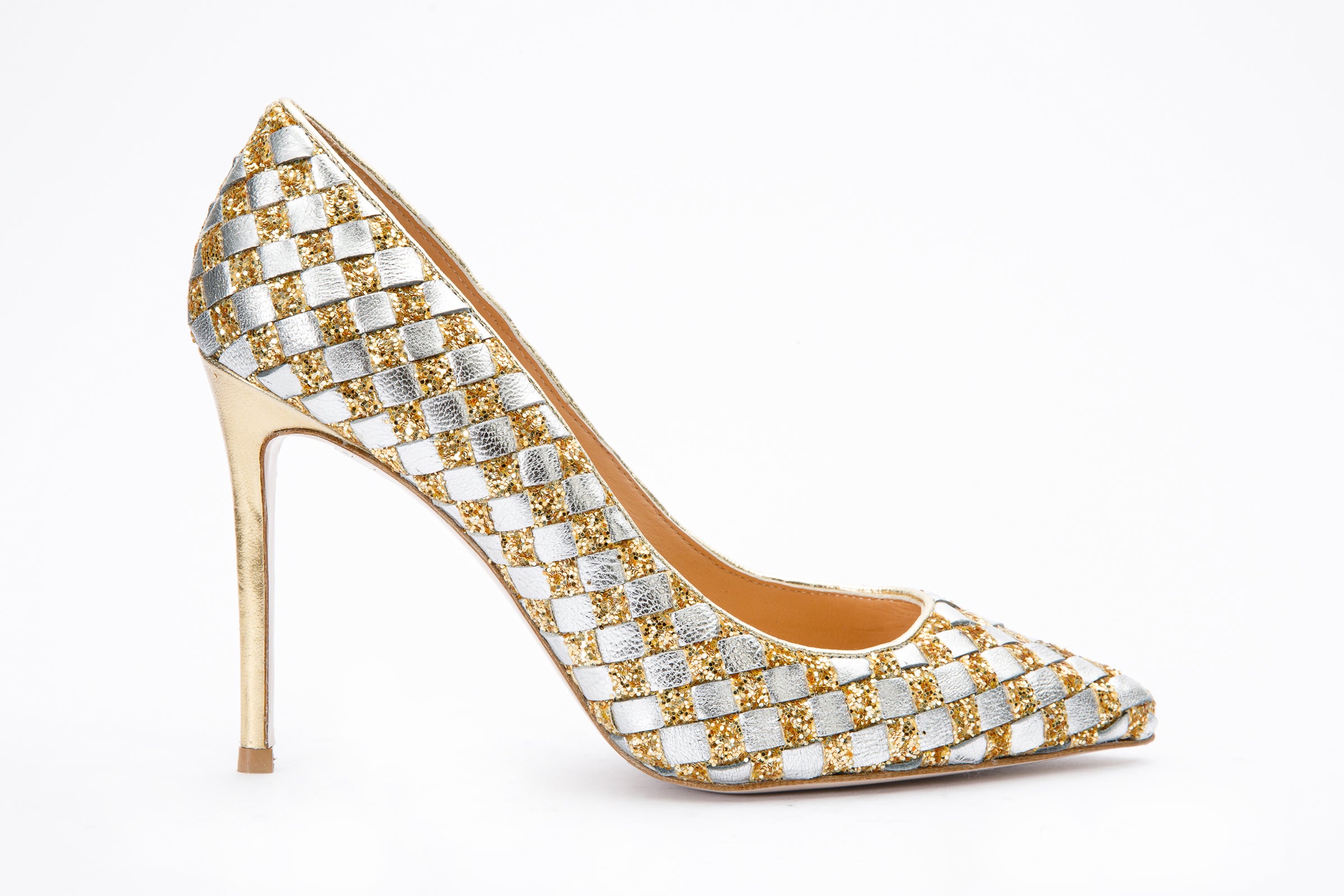 The Saks Tory Gold & Silver Handwoven Leather Pump Women Shoe