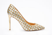 The Saks Tory Gold & Silver Handwoven Leather Pump