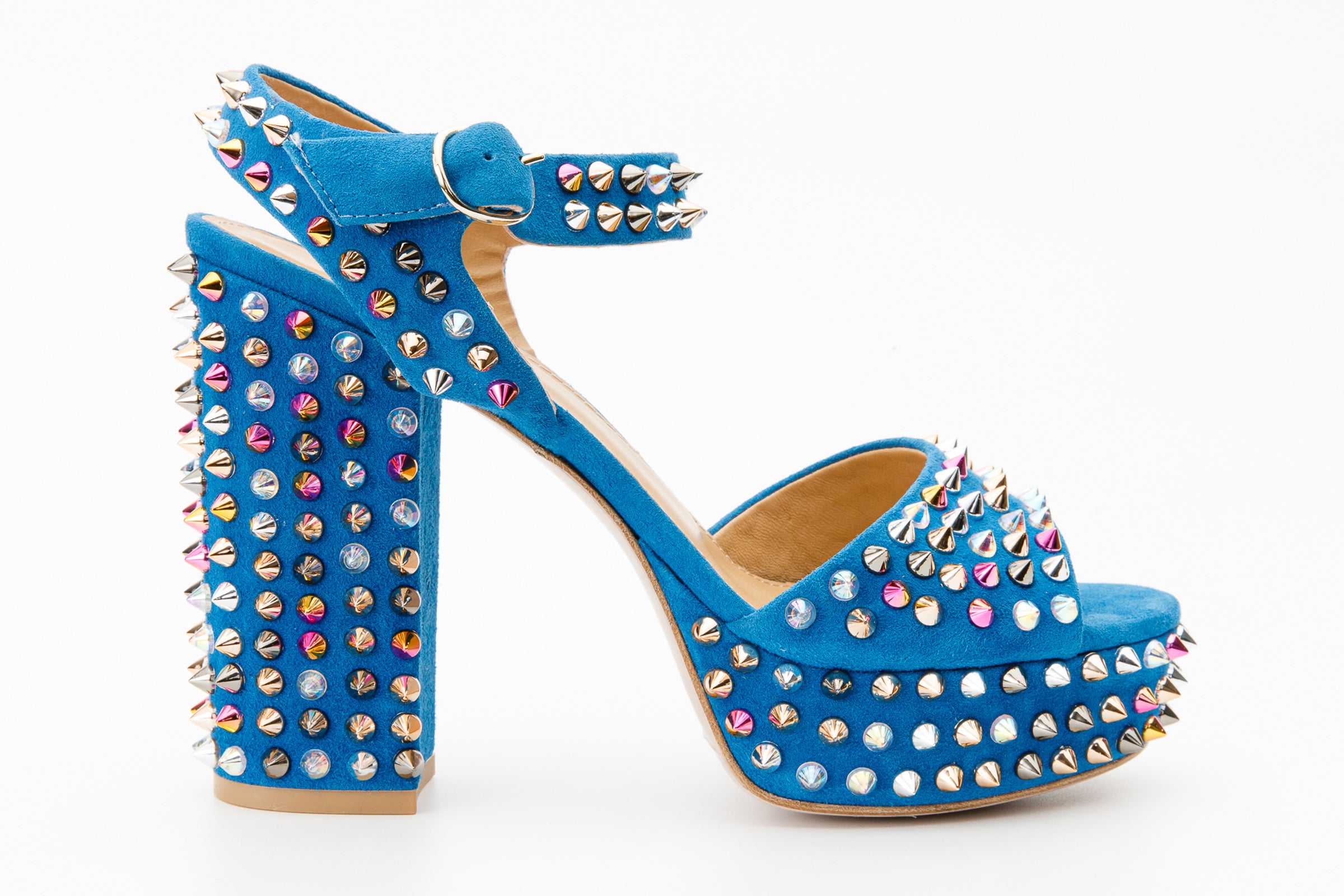 The Tampico Blue Suede Leather Spike Platform Heel Women Sandal Vinci Leather Shoes