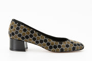 The Doha Gold & Black Glitter Leather Block Pump