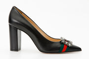 The Afega Black Leather Block Heel Pump